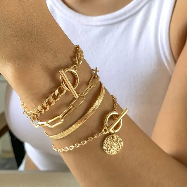 Hang Around FOUR A While Bracelets__Gold
