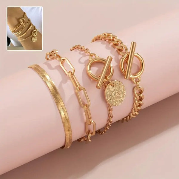 Hang Around FOUR A While Bracelets__Gold
