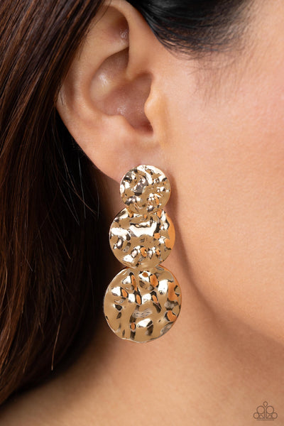 Triple Threat Texture Earrings__Gold