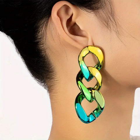 My Ombre Chain Earrings__Green_Multi