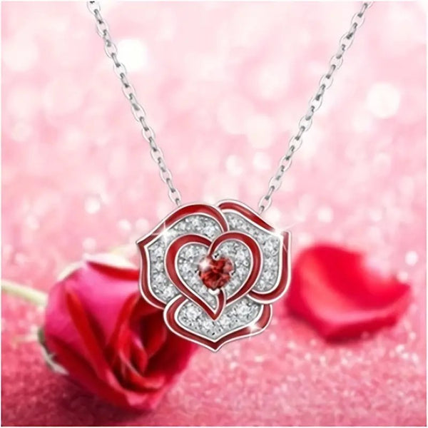 The Heart Of A Rose Necklace__Red