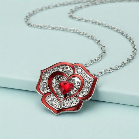 The Heart Of A Rose Necklace__Red