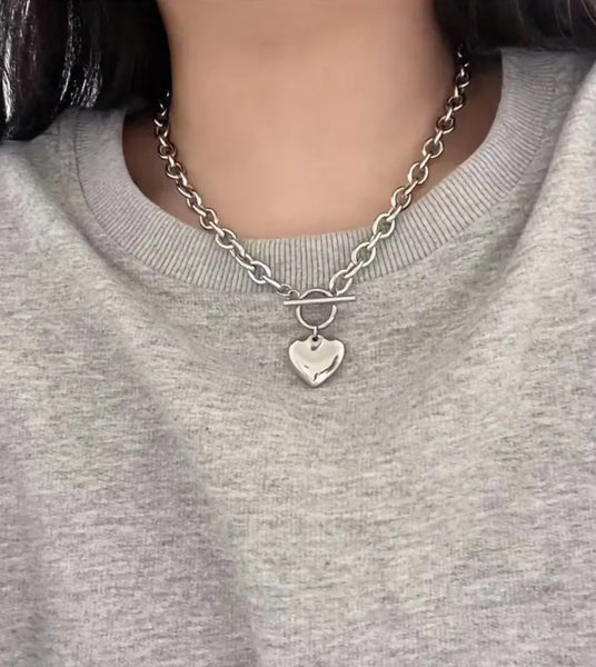 HEART Knock Life Necklace & Bracelet Set__Silver