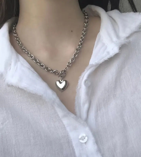 HEART Knock Life Necklace & Bracelet Set__Silver