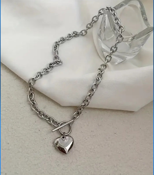 HEART Knock Life Necklace & Bracelet Set__Silver