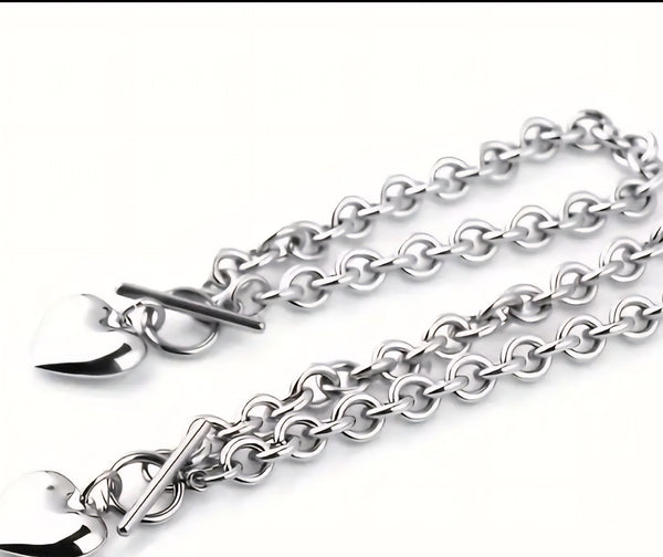 HEART Knock Life Necklace & Bracelet Set__Silver