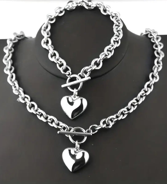 HEART Knock Life Necklace & Bracelet Set__Silver