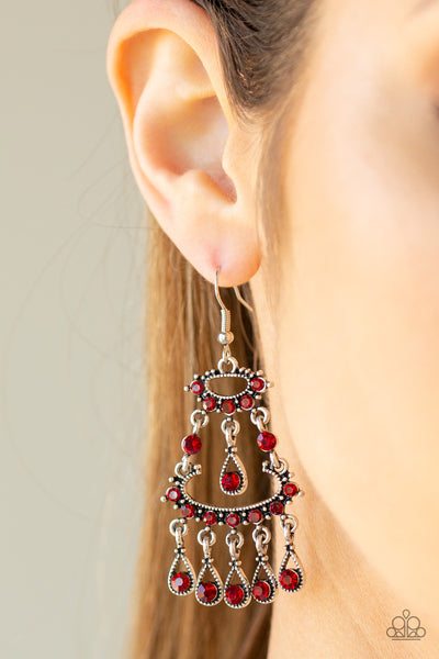 Chandelier Shimmer Earrings__Red