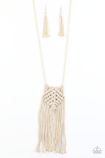 Macrame Mantra Necklace__White