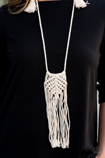 Macrame Mantra Necklace__White