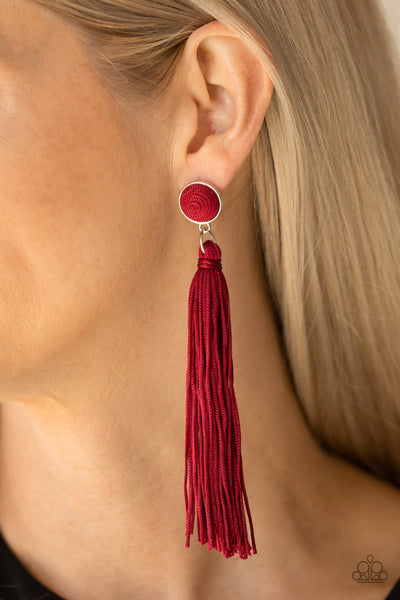 Tightrope Tassel Earrings__Red