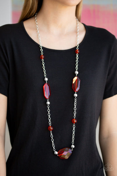 Crystal Charm Necklace__Red