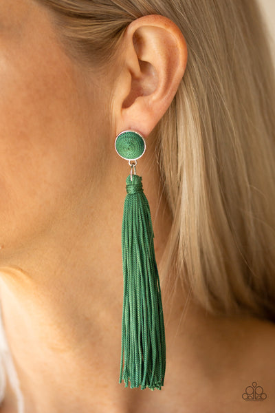 Tightrope Tassel Earrings__Green