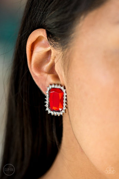Downtown Dapper Earrings Clip-On__Red