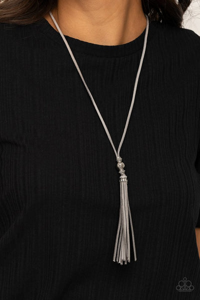 Hold My Tassel Necklace__Silver__Gray