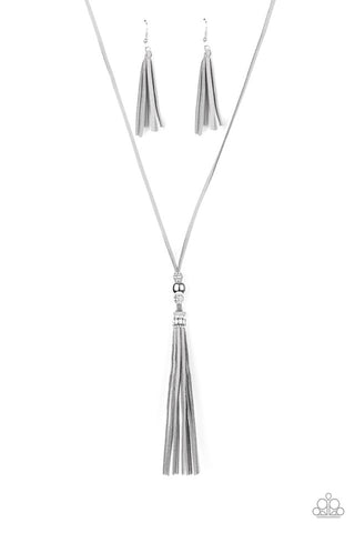 Hold My Tassel Necklace__Silver__Gray