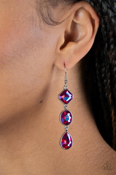 Reflective Rhinestones Earrings__Pink