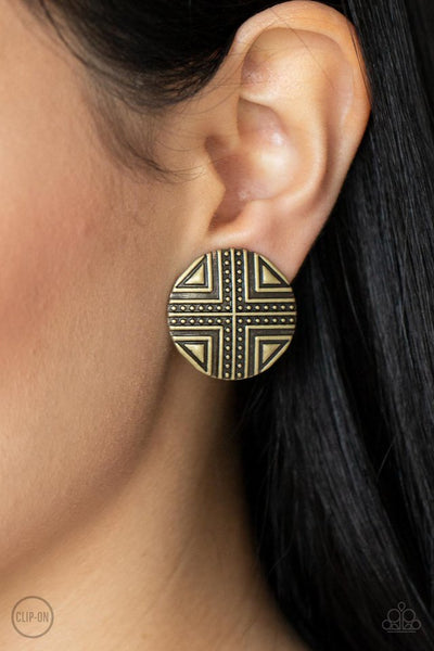 Shielded Shimmer Earrings__Brass